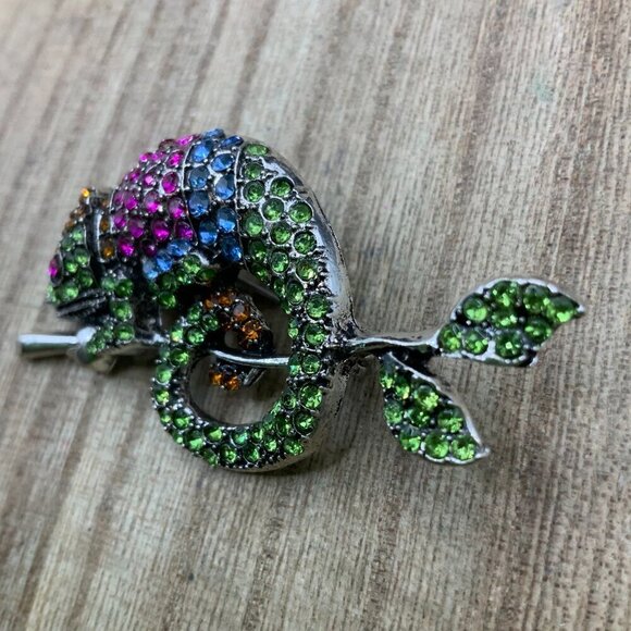 Chameleon Multi Colored Rhinestone Pendant Brooch Pin - Picture 4 of 8